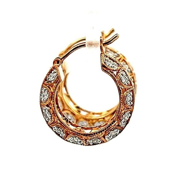 Rose Gold Over Sterling Silver & Cubic Zirconia Pierced ¾" Hoop Earrings! 33 - Picture 5 of 7